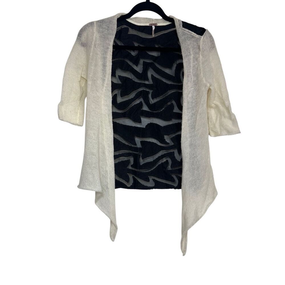 Free People Cardigan Sweater Womens Size XS Cream Knit Open Front Wool Blend